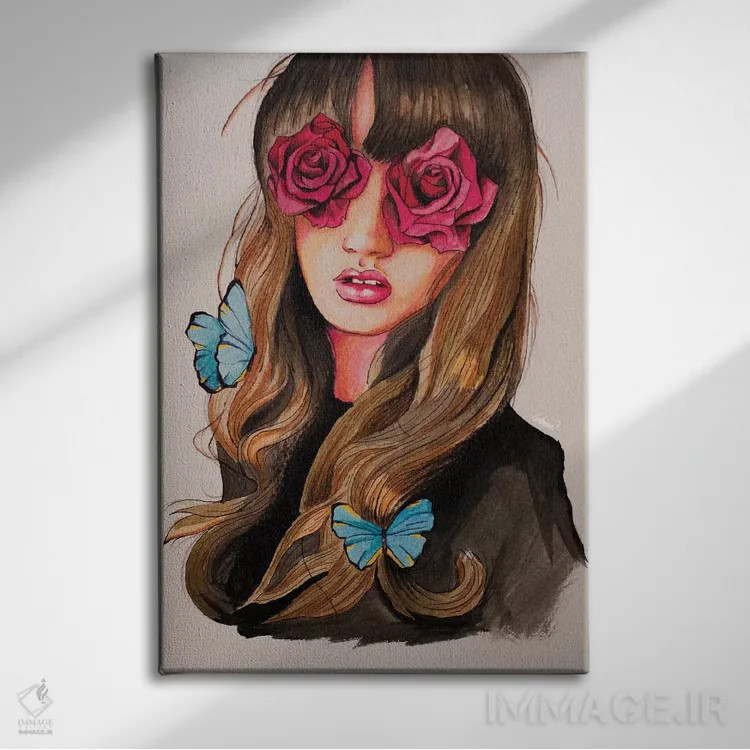 تابلو دکوراتیو نقاشی دختر با چشمان گلی اثر لاستاناو - نمای روبهرو روی دیوار