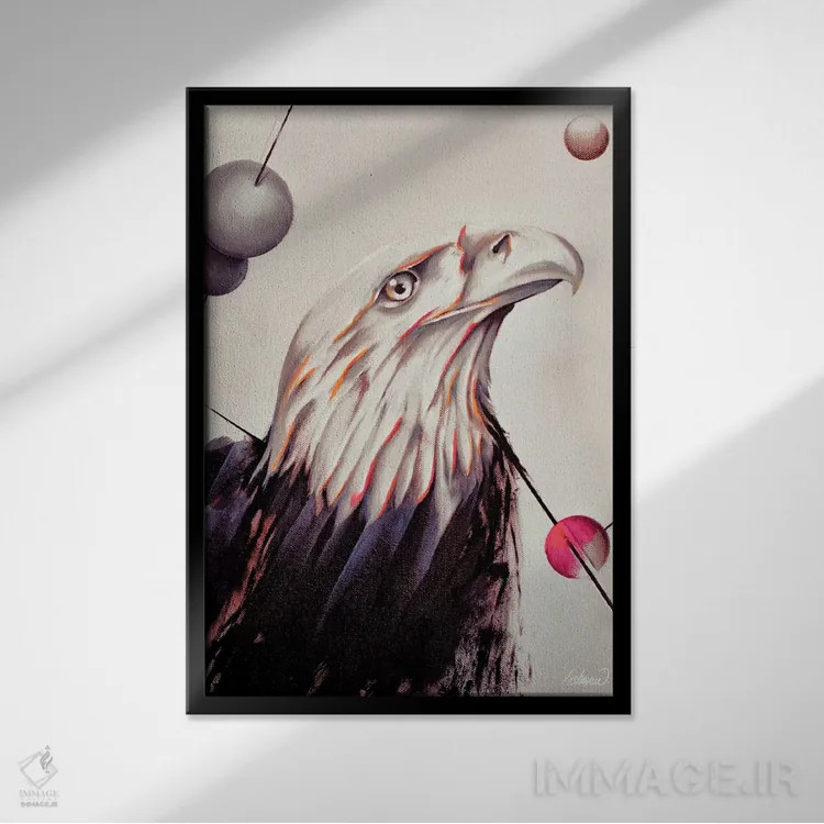 تابلو دکوراتیو نقاشی قدرت عقاب با رنگ روغن اثر Lostanaw - نمای قابدار مشکی