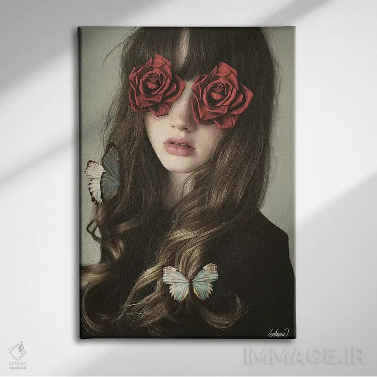 تابلو دکوراتیو دختر با چشمان گلی اثر لاستاناو - نمای روبهرو روی دیوار