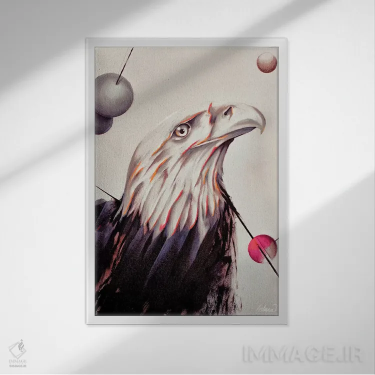 تابلو دکوراتیو نقاشی قدرت عقاب با رنگ روغن اثر Lostanaw - نمای قابدار سفید