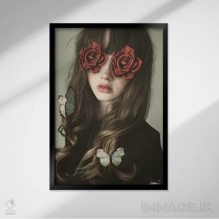 تابلو دکوراتیو دختر با چشمان گلی اثر لاستاناو - نمای قابدار مشکی
