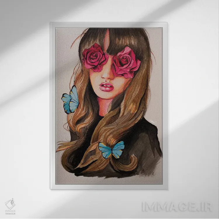 تابلو دکوراتیو نقاشی دختر با چشمان گلی اثر لاستاناو - نمای قابدار سفید