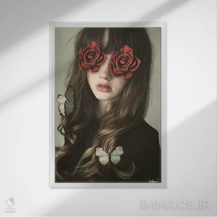 تابلو دکوراتیو دختر با چشمان گلی اثر لاستاناو - نمای قابدار سفید