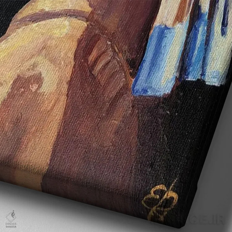 تابلو دکوراتیو سگ با گوشواره مروارید اثر لنا اسمیرنوا - نمای نزدیک بافت بوم