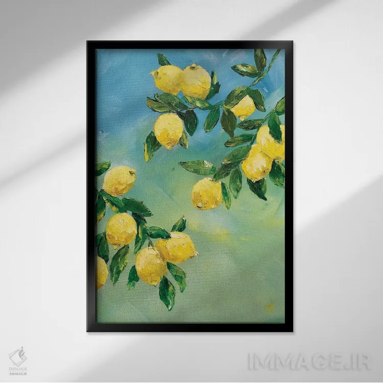 تابلو دکوراتیو لیموها در آسمان اثر لنا اسمیرنوا - نمای قابدار مشکی