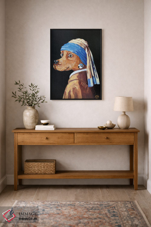 تابلو دکوراتیو سگ با گوشواره مروارید اثر لنا اسمیرنوا - D1B