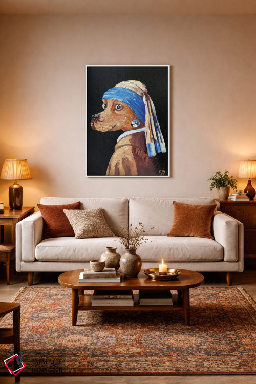 تابلو دکوراتیو سگ با گوشواره مروارید اثر لنا اسمیرنوا - D2W