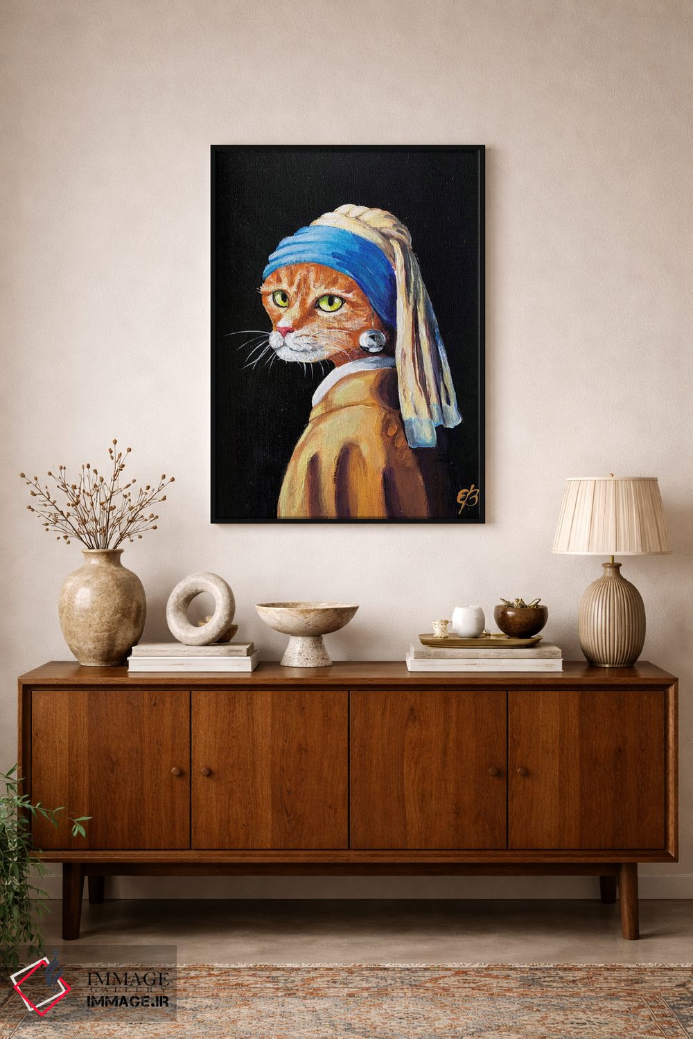 تابلو دکوراتیو گربه با گوشواره مروارید اثر لنا اسمیرنوا - D2B