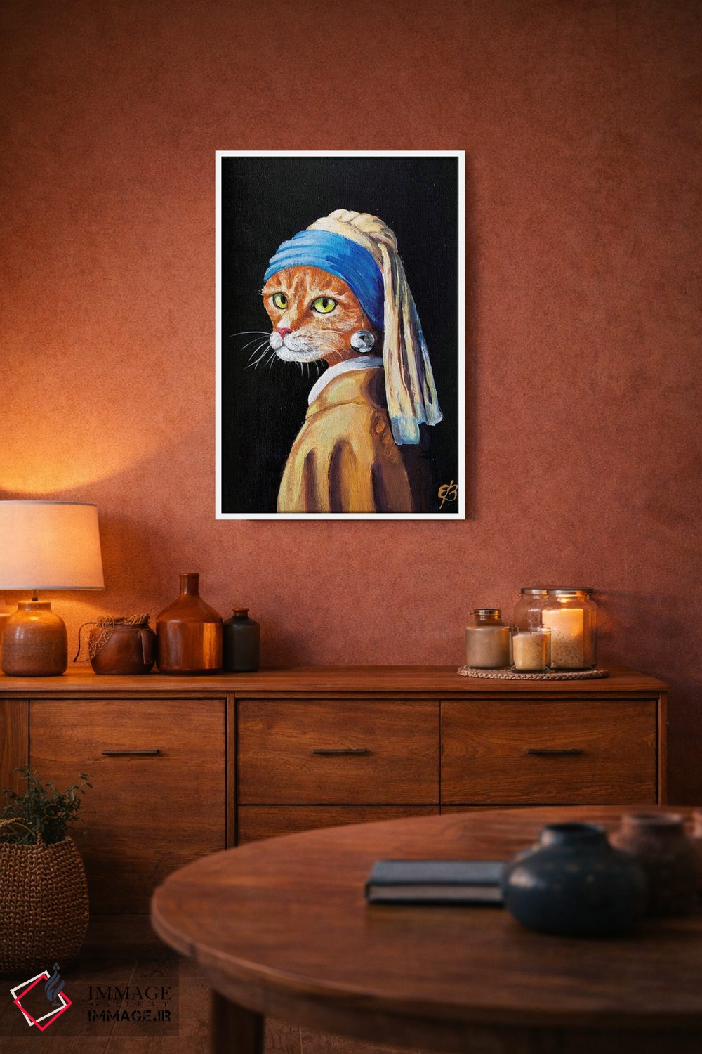 تابلو دکوراتیو گربه با گوشواره مروارید اثر لنا اسمیرنوا - D3W