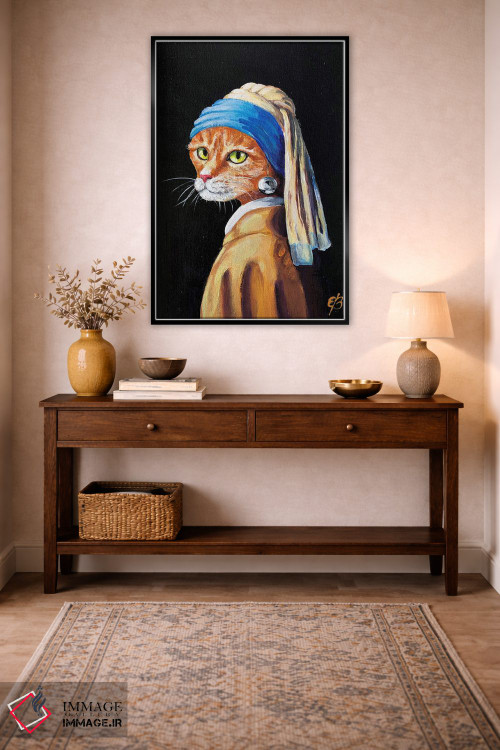 تابلو دکوراتیو گربه با گوشواره مروارید اثر لنا اسمیرنوا - D4B