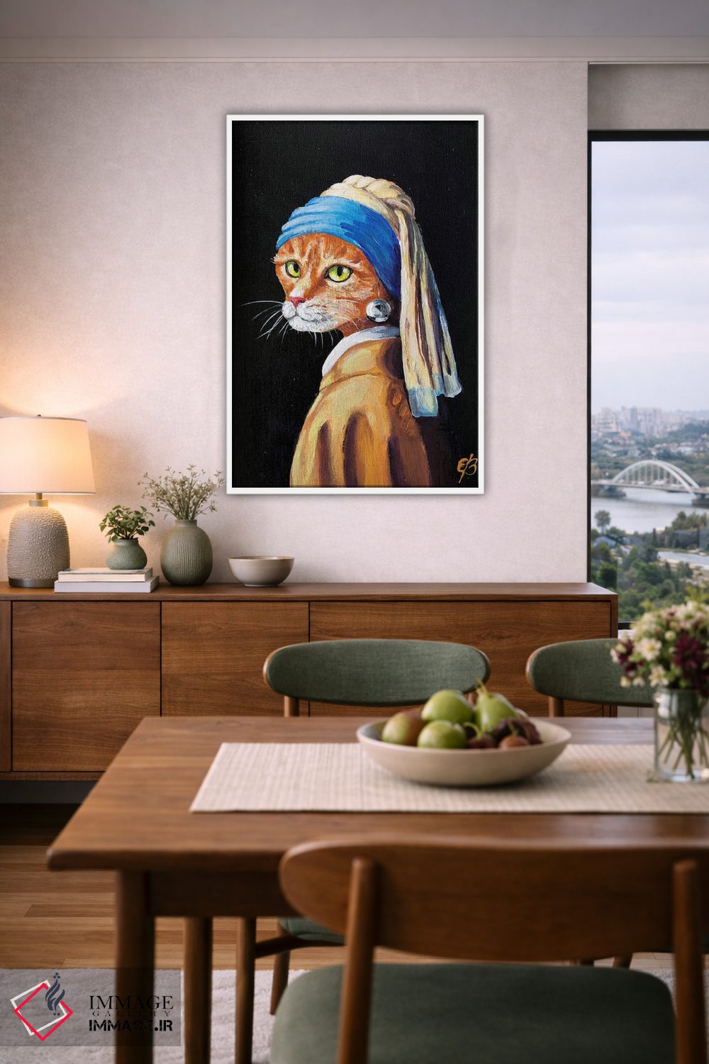 تابلو دکوراتیو گربه با گوشواره مروارید اثر لنا اسمیرنوا - D5W