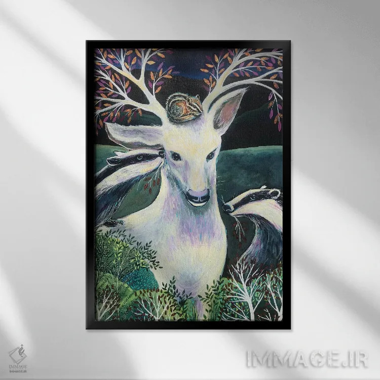 تابلو دکوراتیو مادر گوزن اثر لینه آ توبیاس - نمای قابدار مشکی