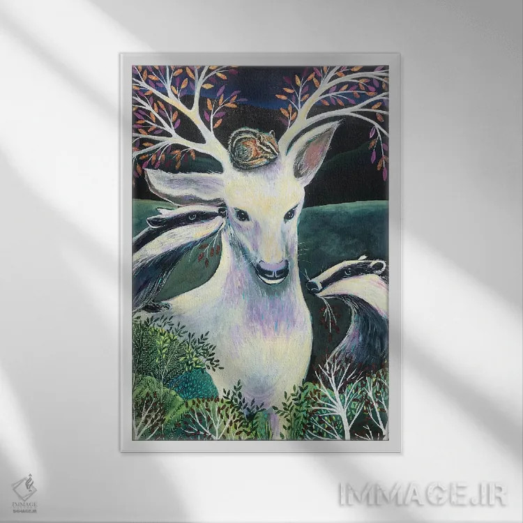 تابلو دکوراتیو مادر گوزن اثر لینه آ توبیاس - نمای قابدار سفید