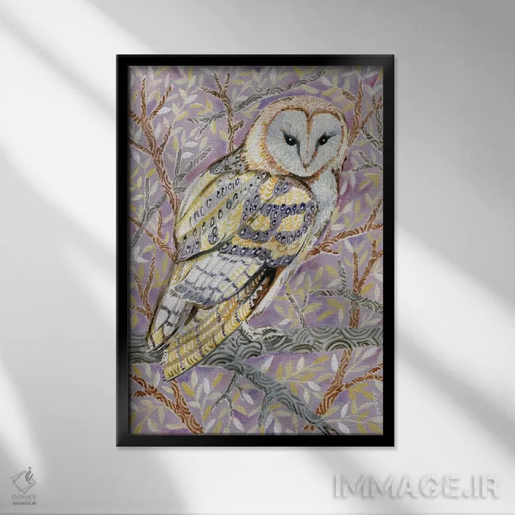 تابلو دکوراتیو جغد زمستانی اثر لینه آ توبیاس - نمای قابدار مشکی