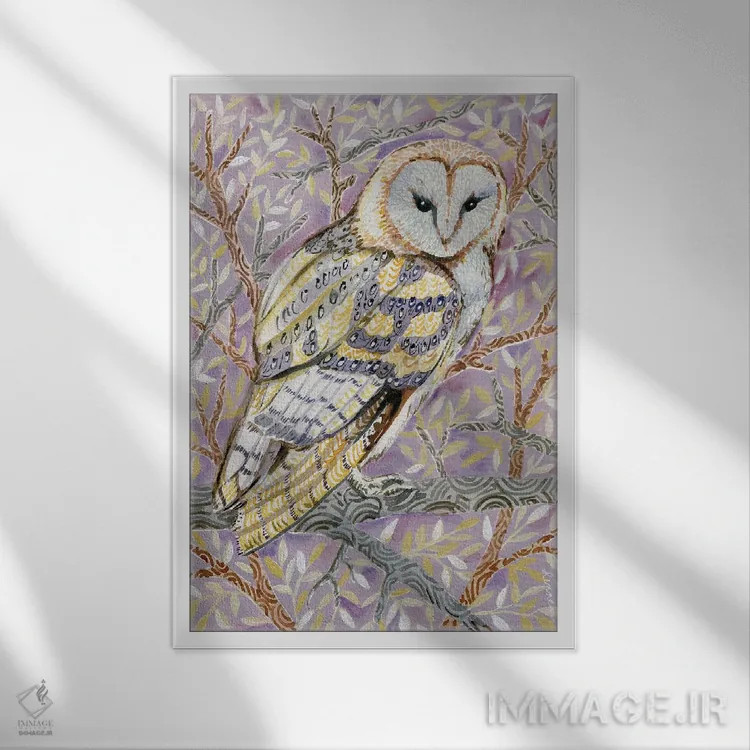 تابلو دکوراتیو جغد زمستانی اثر لینه آ توبیاس - نمای قابدار سفید