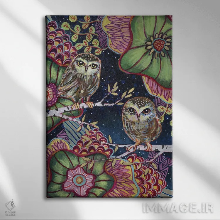 تابلو دکوراتیو جغدهای شب اثر لینه آ توبیاس - نمای روبهرو روی دیوار