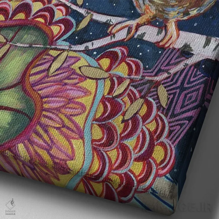 تابلو دکوراتیو جغدهای شب اثر لینه آ توبیاس - نمای نزدیک بافت بوم