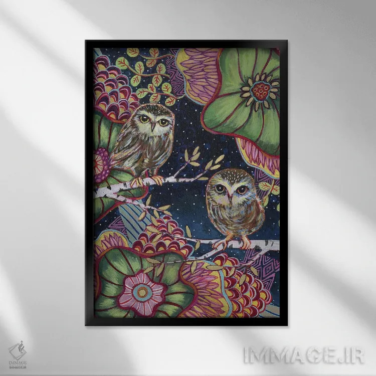 تابلو دکوراتیو جغدهای شب اثر لینه آ توبیاس - نمای قابدار مشکی