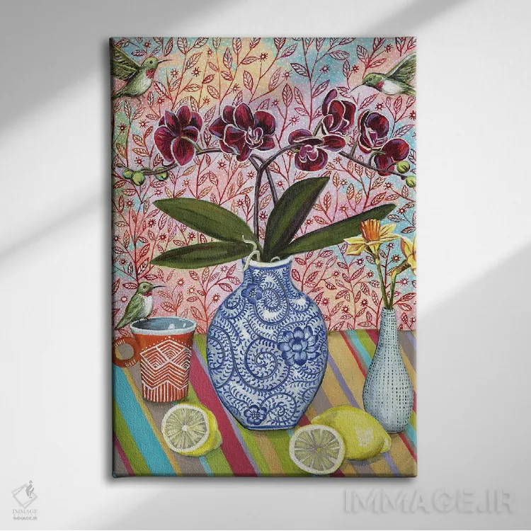 تابلو دکوراتیو طبیعت بی جان با مرغ های مگس خوار اثر لینه آ توبیاس - نمای روبهرو روی دیوار