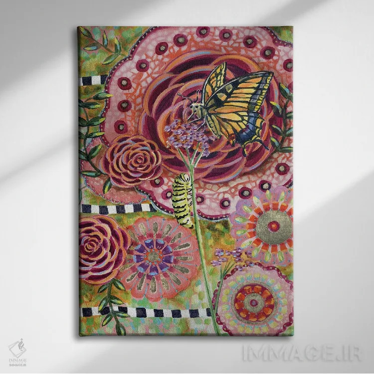 تابلو دکوراتیو پروانه دم چلچله ای و وربنا اثر لینه آ توبیاس - نمای روبهرو روی دیوار