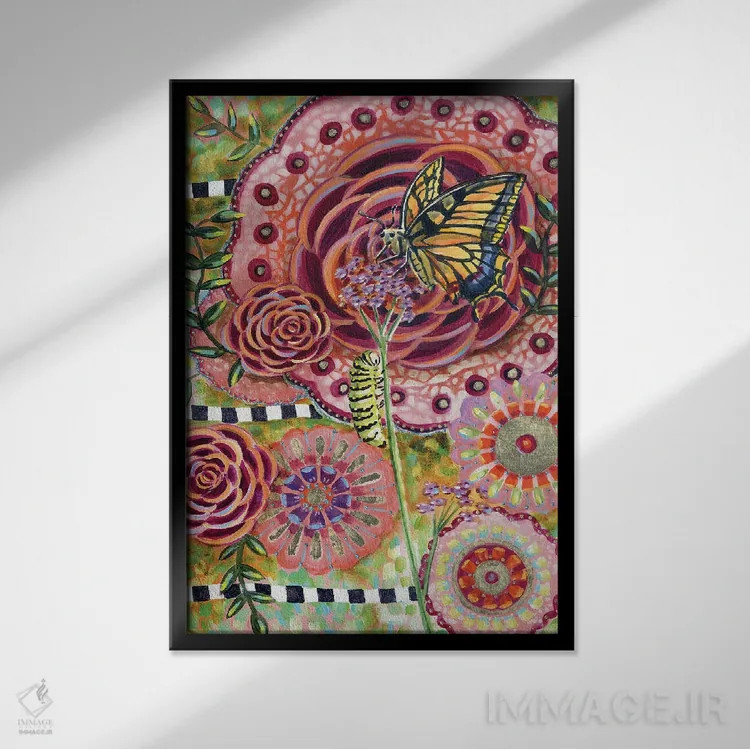 تابلو دکوراتیو پروانه دم چلچله ای و وربنا اثر لینه آ توبیاس - نمای قابدار مشکی