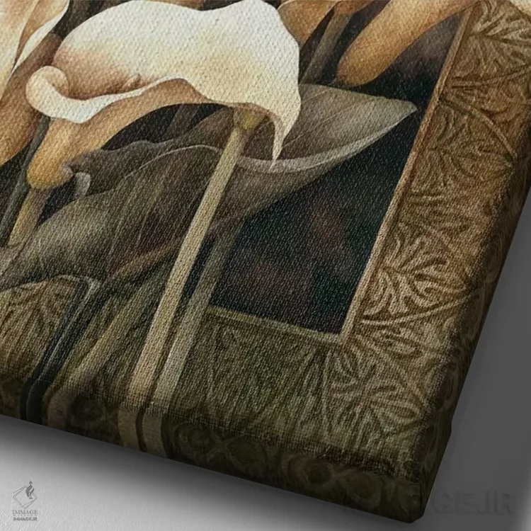 تابلو دکوراتیو گل های کالای زرد اثر لیندا تامپسون - نمای نزدیک بافت بوم