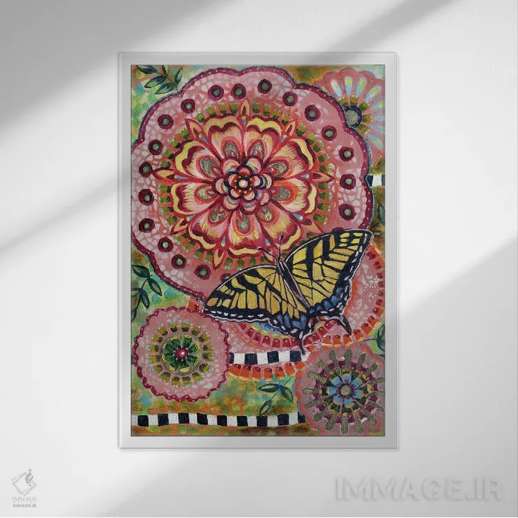 تابلو دکوراتیو پروانه دم چلچله ای اثر لینه آ توبیاس - نمای قابدار سفید