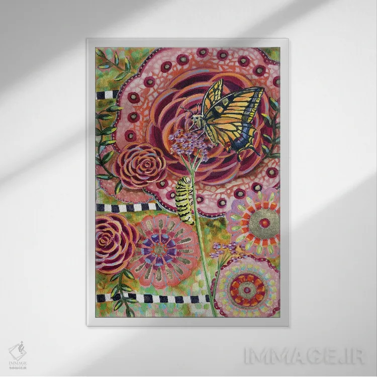 تابلو دکوراتیو پروانه دم چلچله ای و وربنا اثر لینه آ توبیاس - نمای قابدار سفید