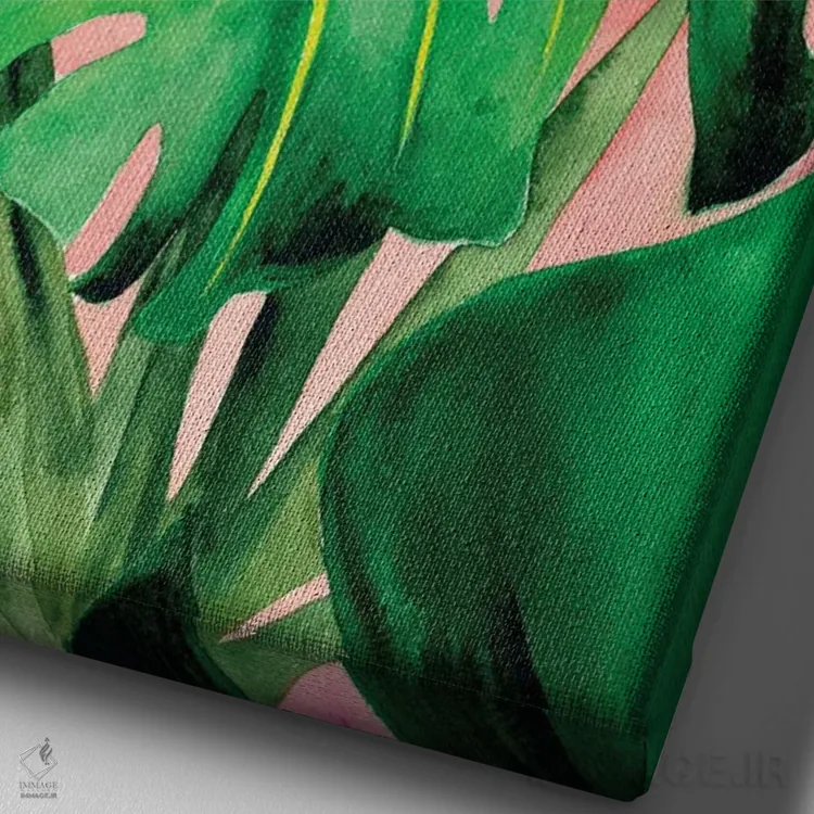 تابلو دکوراتیو مانسترا دلیسیوسا اثر کریستین لیندستروم - نمای نزدیک بافت بوم