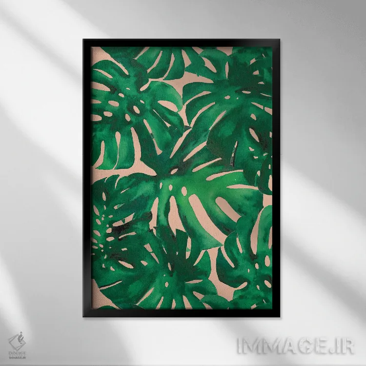 تابلو دکوراتیو برگ های مانسترا اثر کریستین لیندستروم - نمای قابدار مشکی