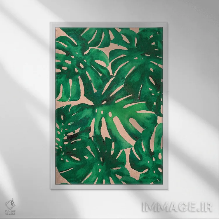 تابلو دکوراتیو برگ های مانسترا اثر کریستین لیندستروم - نمای قابدار سفید