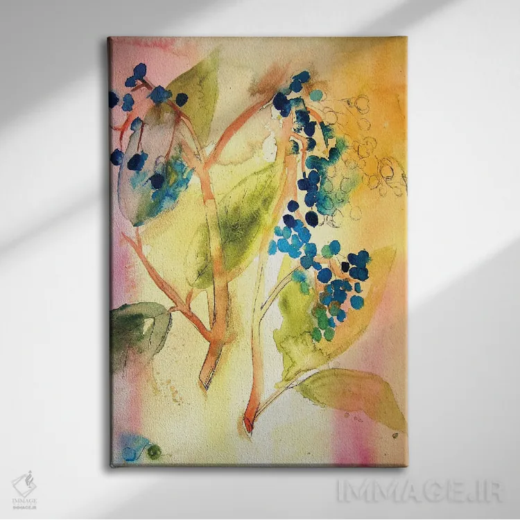 تابلو انتزاعی انتزاعی گیاهی اثر کریستین لیندستروم - نمای روبهرو روی دیوار