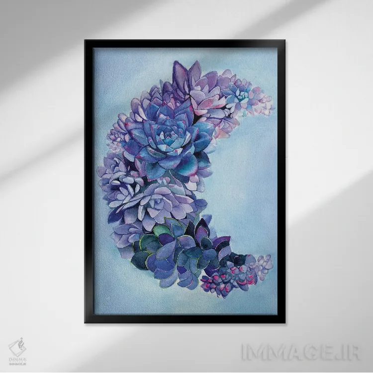 تابلو دکوراتیو باغ ماه ساکولنت اثر کریستین لیندستروم - نمای قابدار مشکی