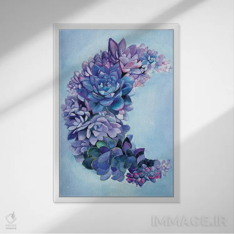 تابلو دکوراتیو باغ ماه ساکولنت اثر کریستین لیندستروم - نمای قابدار سفید