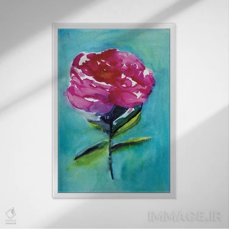 تابلو دکوراتیو گل صدتومانی اثر کریستین لیندستروم - نمای قابدار سفید