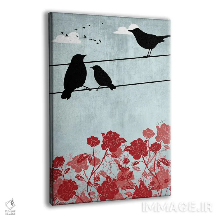 تابلو دکوراتیو پرندگان روی سیم اثر لولوآرت استودیو - نمای پرسپکتیو محصول