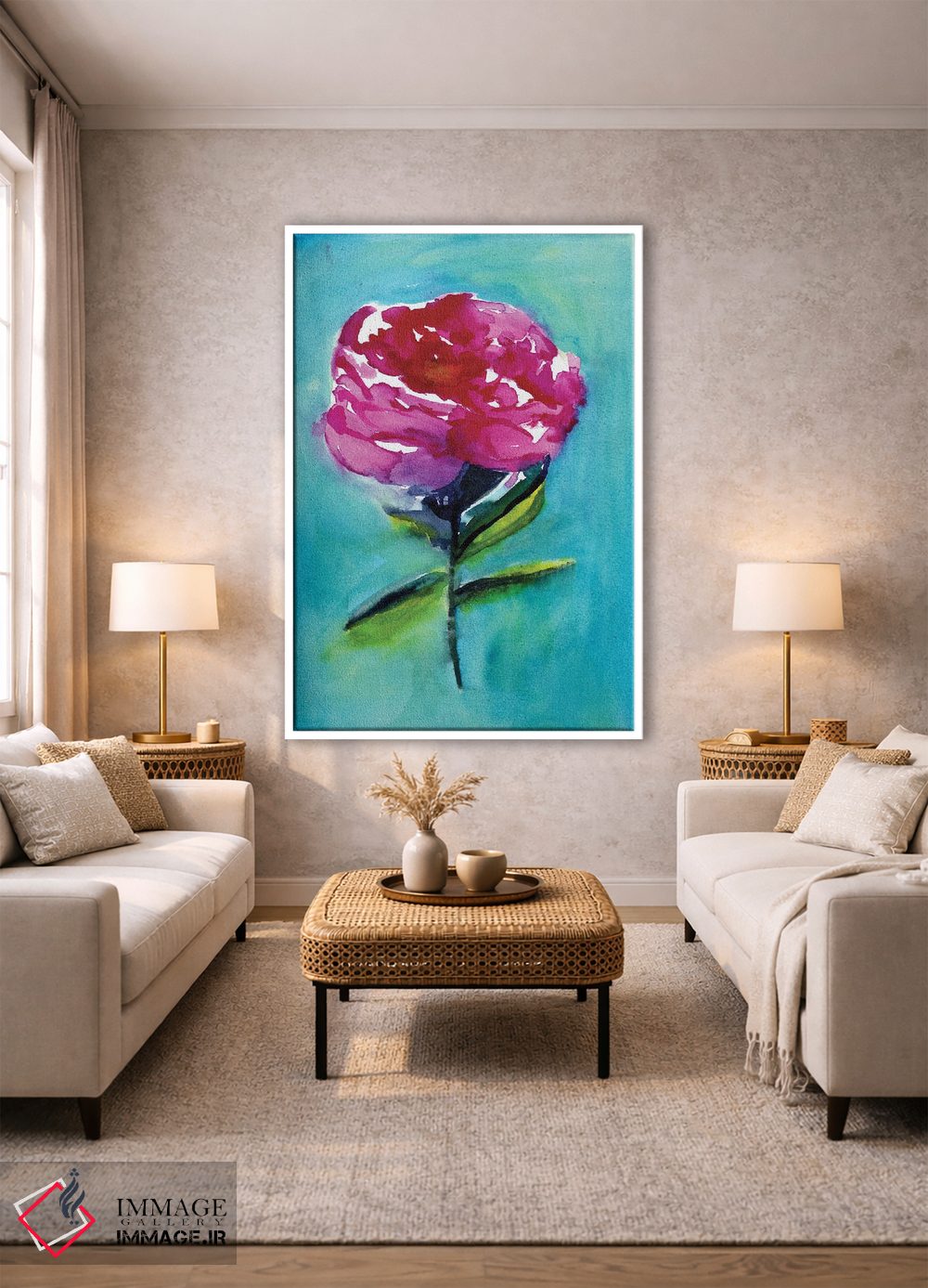 تابلو دکوراتیو گل صدتومانی اثر کریستین لیندستروم - D1W