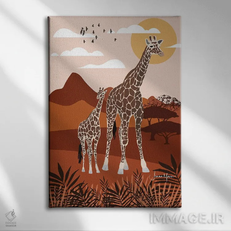 تابلو دکوراتیو زرافه در سافاری اثر لولوآرت استودیو - نمای روبهرو روی دیوار