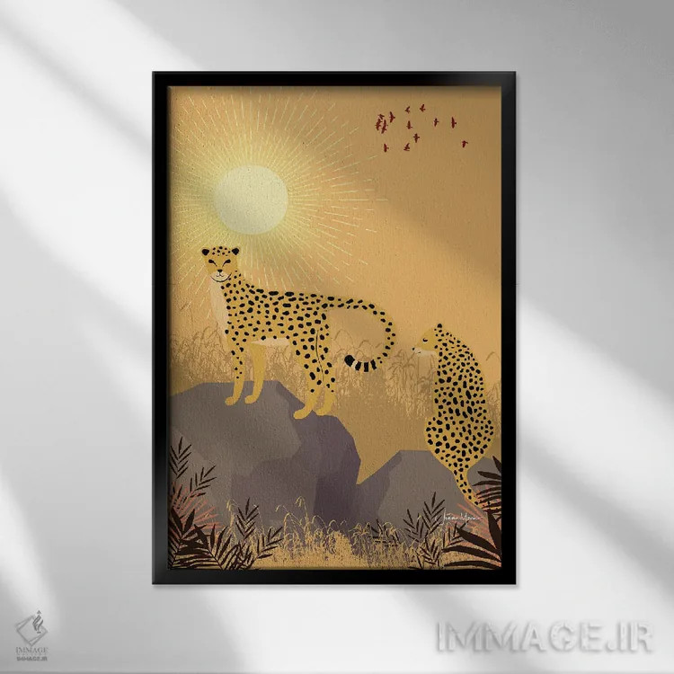 تابلو دکوراتیو یوزپلنگ در سافاری اثر لولوآرت استودیو - نمای قابدار مشکی