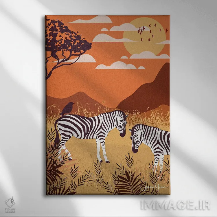 تابلو دکوراتیو گورخر در سافاری اثر لولوآرت استودیو - نمای روبهرو روی دیوار