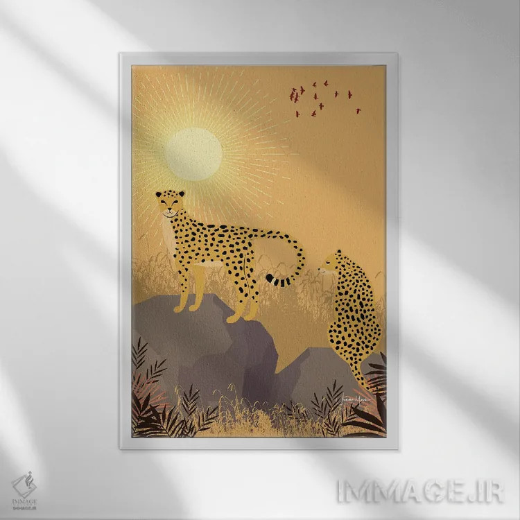تابلو دکوراتیو یوزپلنگ در سافاری اثر لولوآرت استودیو - نمای قابدار سفید