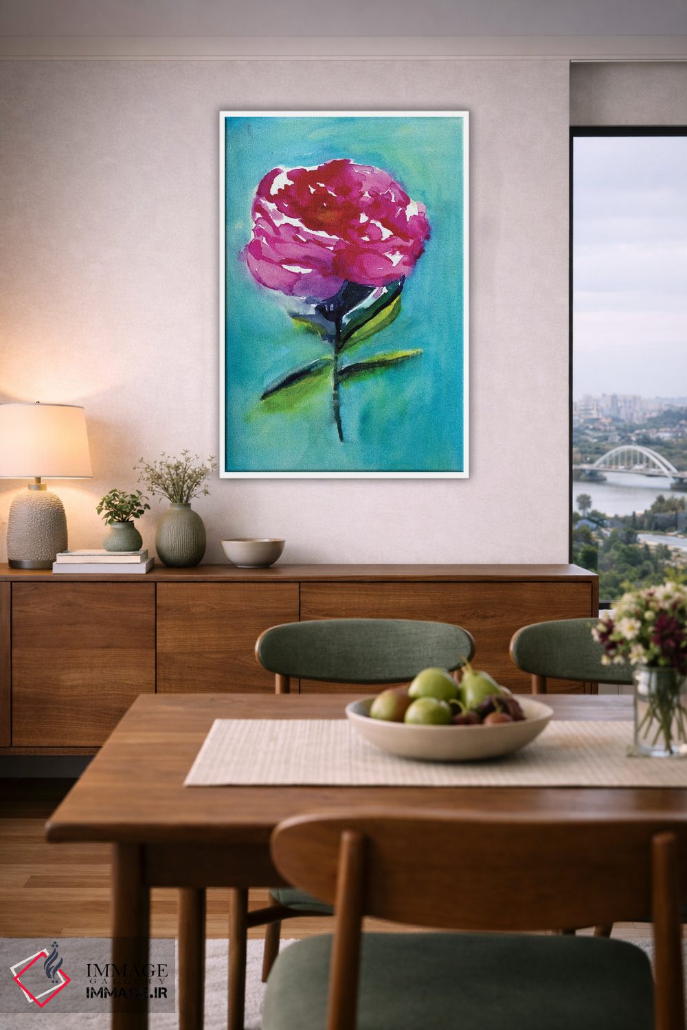 تابلو دکوراتیو گل صدتومانی اثر کریستین لیندستروم - D6W