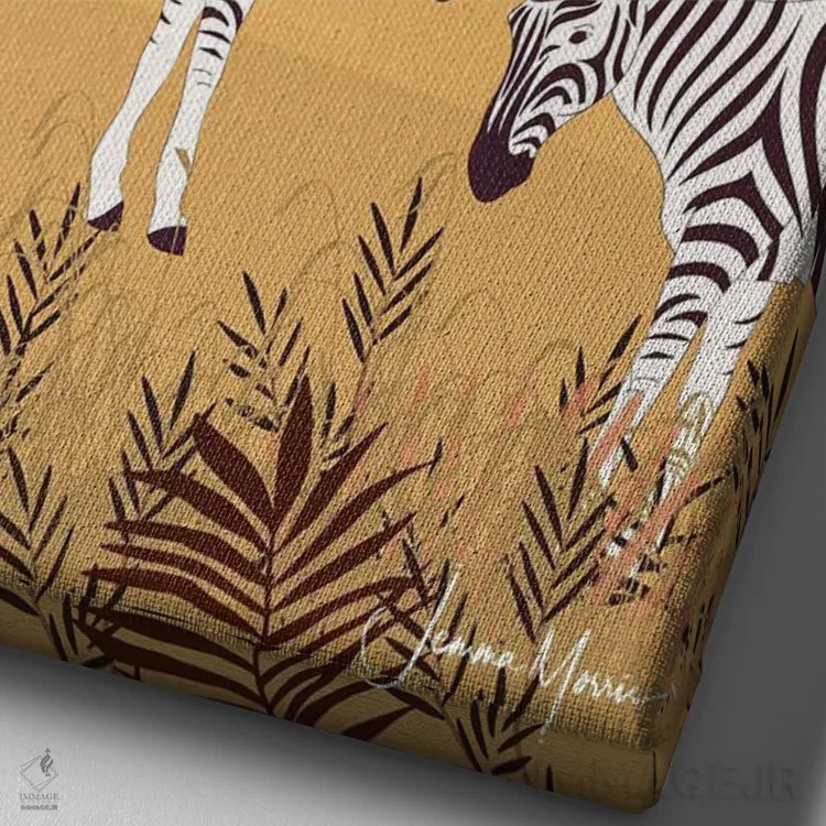 تابلو دکوراتیو گورخر در سافاری اثر لولوآرت استودیو - نمای نزدیک بافت بوم