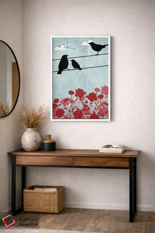 تابلو دکوراتیو پرندگان روی سیم اثر لولوآرت استودیو - D3W