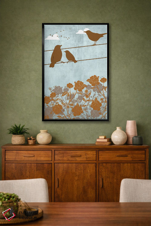 تابلو دکوراتیو پرندگان روی سیم اثر لولوآرت استودیو - D1B