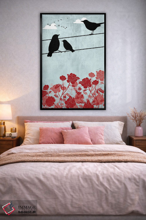 تابلو دکوراتیو پرندگان روی سیم اثر لولوآرت استودیو - D2B