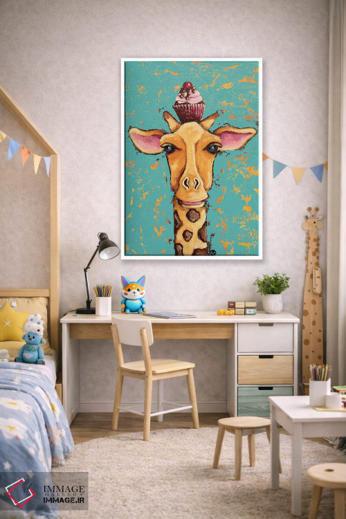 تابلو دکوراتیو زرافه با گیلاس روی سر اثر لوسیا استوارت - D1W