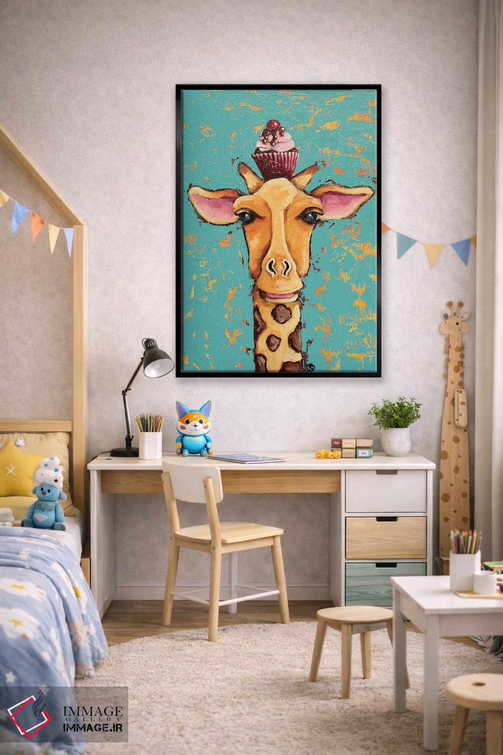 تابلو دکوراتیو زرافه با گیلاس روی سر اثر لوسیا استوارت - D2B