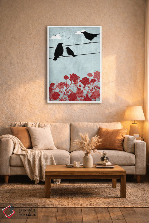 تابلو دکوراتیو پرندگان روی سیم اثر لولوآرت استودیو - D4W