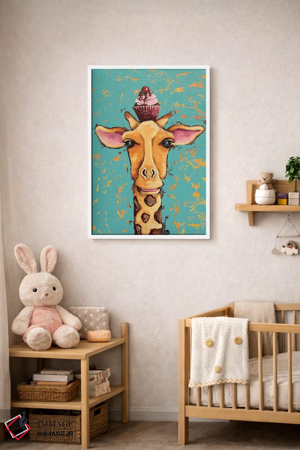 تابلو دکوراتیو زرافه با گیلاس روی سر اثر لوسیا استوارت - D3W
